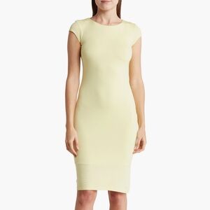 Velvet torch cap sleeve soft Bodycon Dress in lemon size XL